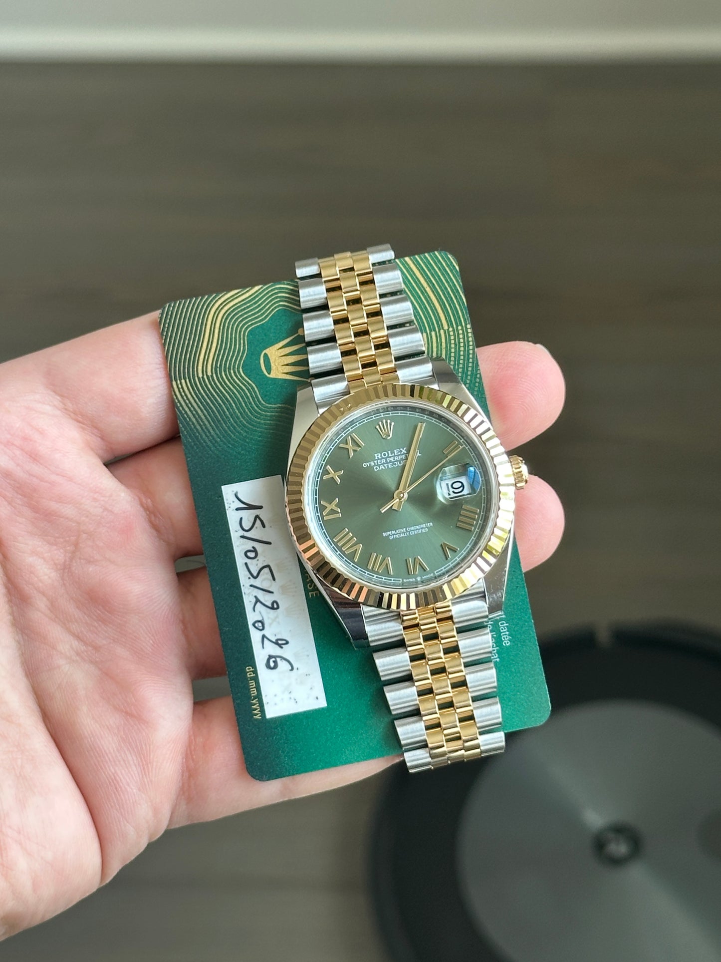 Rolex Datejust 18k/SS 41mm Geeen Roman Dial Jubilee  Bracelet Men's Watch 126333
