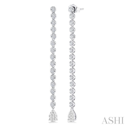 1 1/4 Ctw Lovebright Pear Shape Dangle Tip Round Cut Diamond Fashion Long Earrings in 14K White Gold