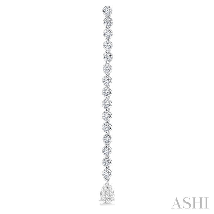 1 1/4 Ctw Lovebright Pear Shape Dangle Tip Round Cut Diamond Fashion Long Earrings in 14K White Gold
