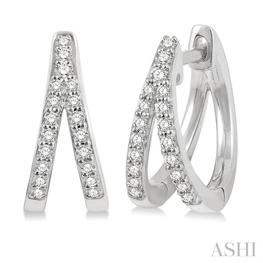 1/5 Ctw Split Round Cut Diamond Huggie Petite Earrings in 14K White Gold