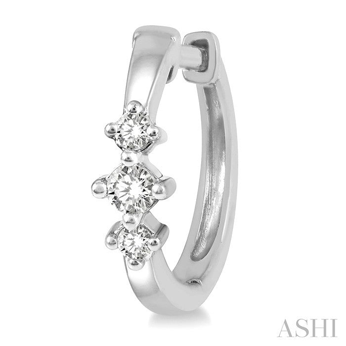 1/6 Ctw Three Stone Round Cut Diamond Past Present and Future Huggie Petite Earrings in 10K White Gold