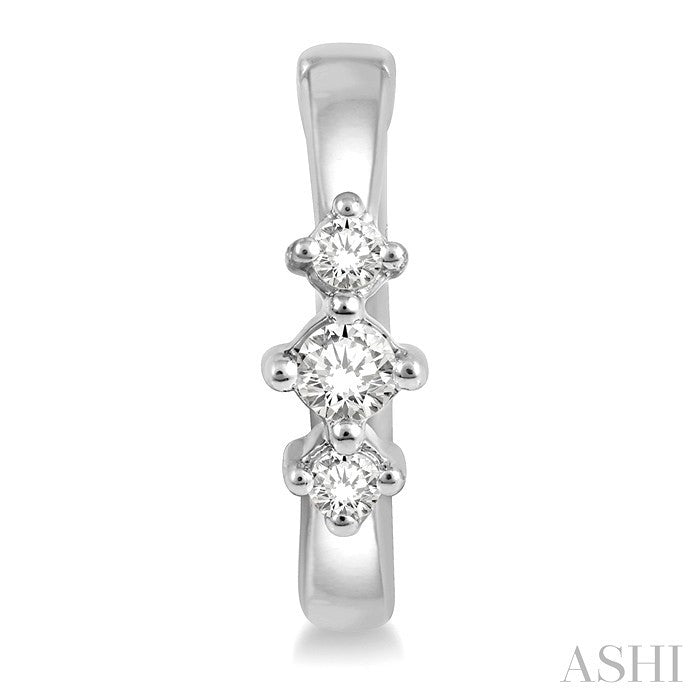 1/6 Ctw Three Stone Round Cut Diamond Past Present and Future Huggie Petite Earrings in 10K White Gold