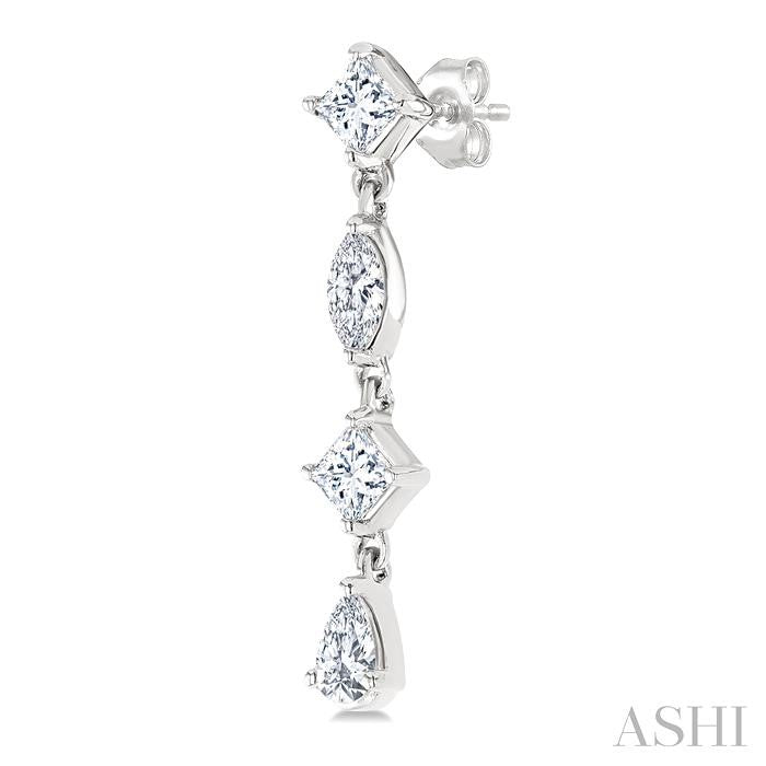 1/2 Ctw Mixed Cut Diamond Fashion Long Earrings in 14K White Gold