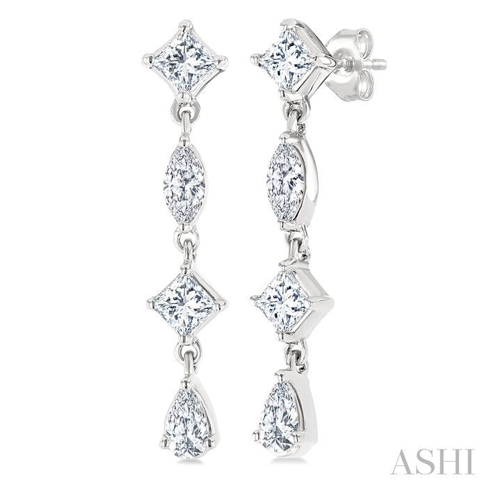 1/2 Ctw Mixed Cut Diamond Fashion Long Earrings in 14K White Gold
