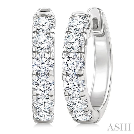 1 Ctw Round Cut Diamond Hoop Earrings in 14K White Gold