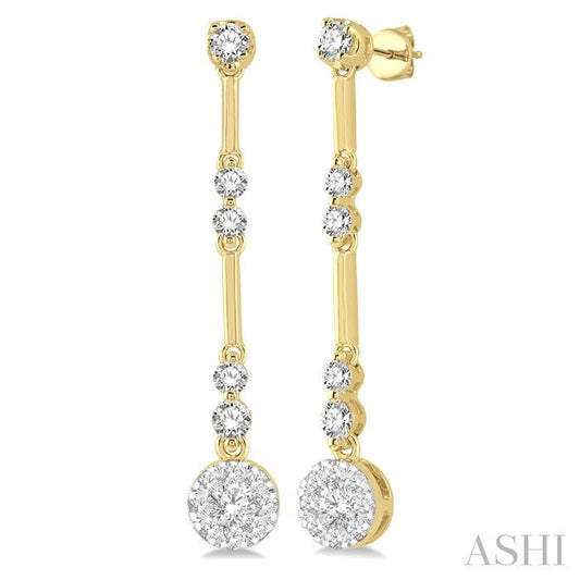 3/4 Ctw Tri-Section Lovebright Round Cut Diamond Bar Link Earrings in 14K Yellow and White Gold