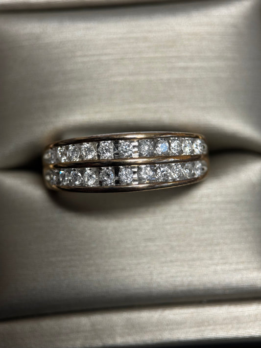 Two Row Diamond Band Ring 10k Yellow Gold