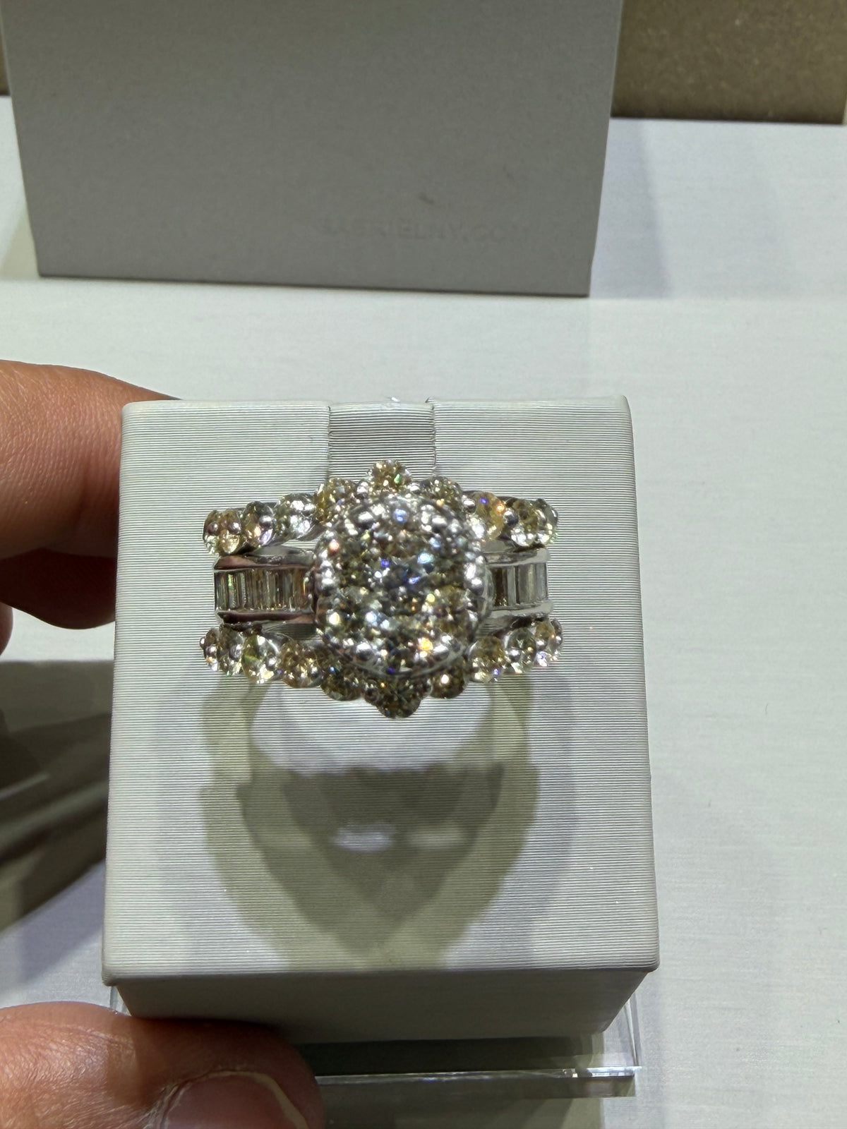 10K White Gold 4.00 CTW Natural Diamond Round & Baguette Triple-Row Engagement Ring - H-I Color, SI Clarity