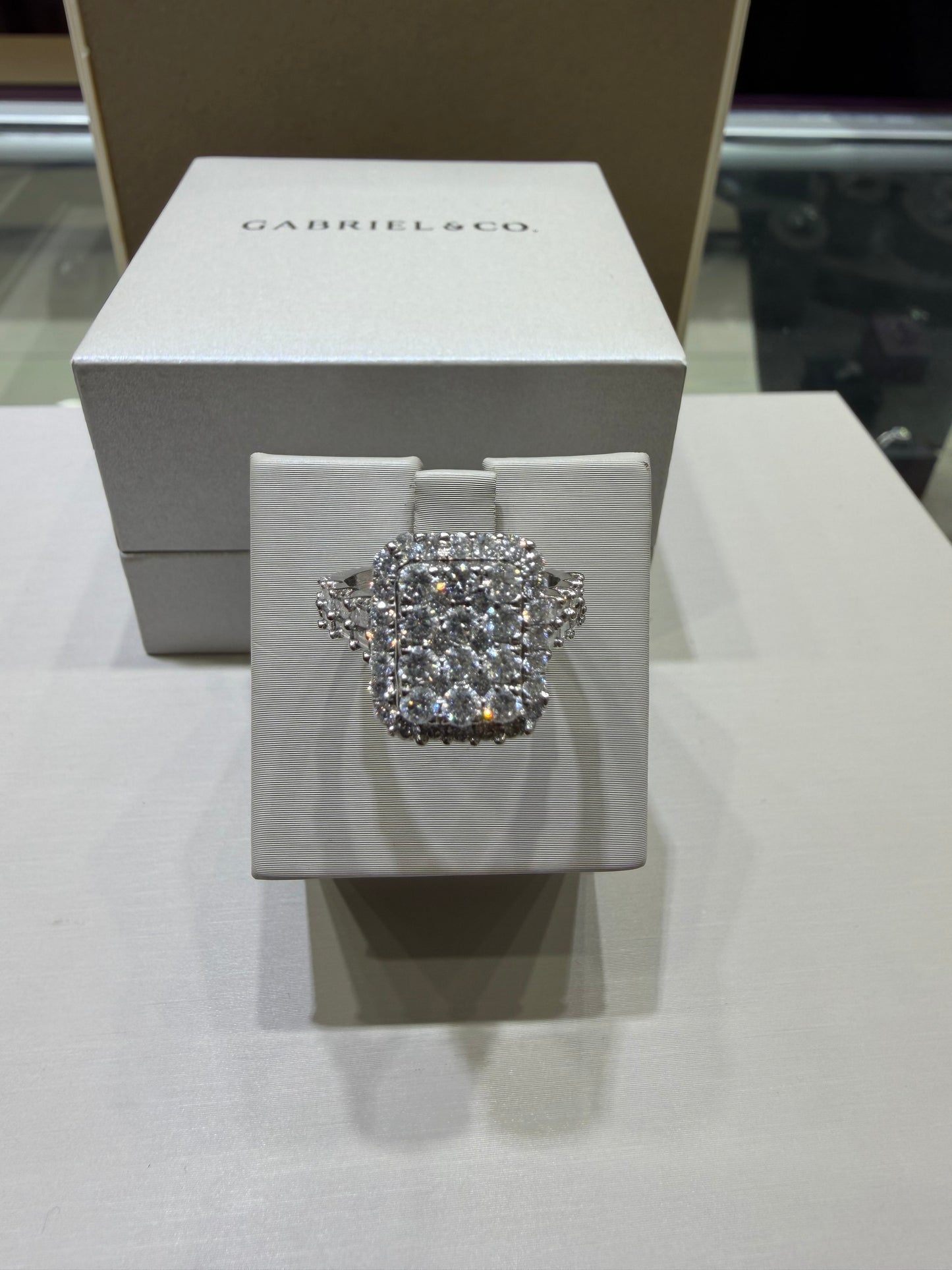 14K White Gold 2.00 CTW Emerald-Shaped Composite Diamond Halo Ring