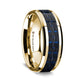 14K Yellow Gold Polished Beveled Edges Wedding Ring with Black and Dark Blue Carbon Fiber Inlay - 8 mm