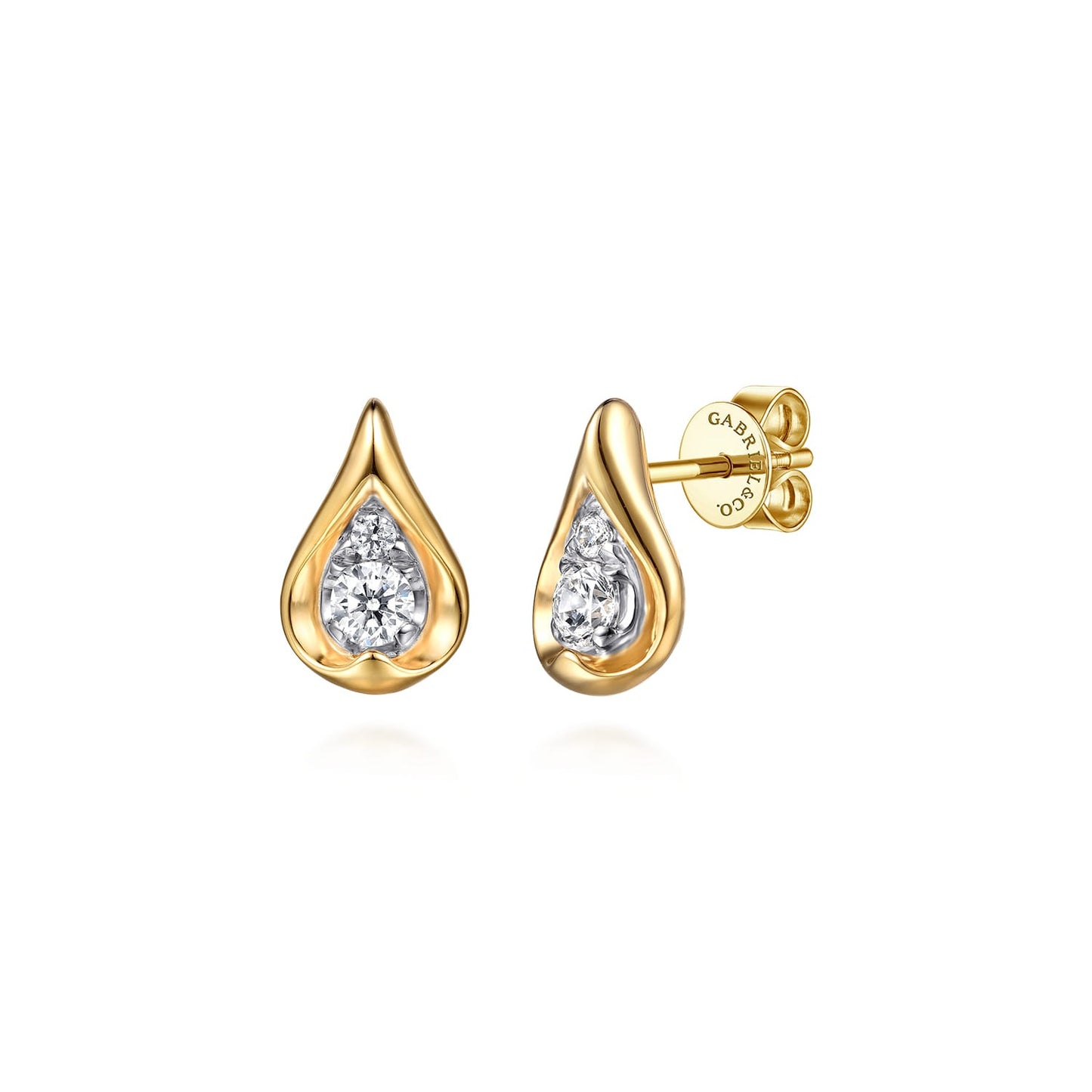 Gabriel & Co. Fiora - 14K White and Yellow Gold Diamond Teardrop Stud Earrings .23CTW