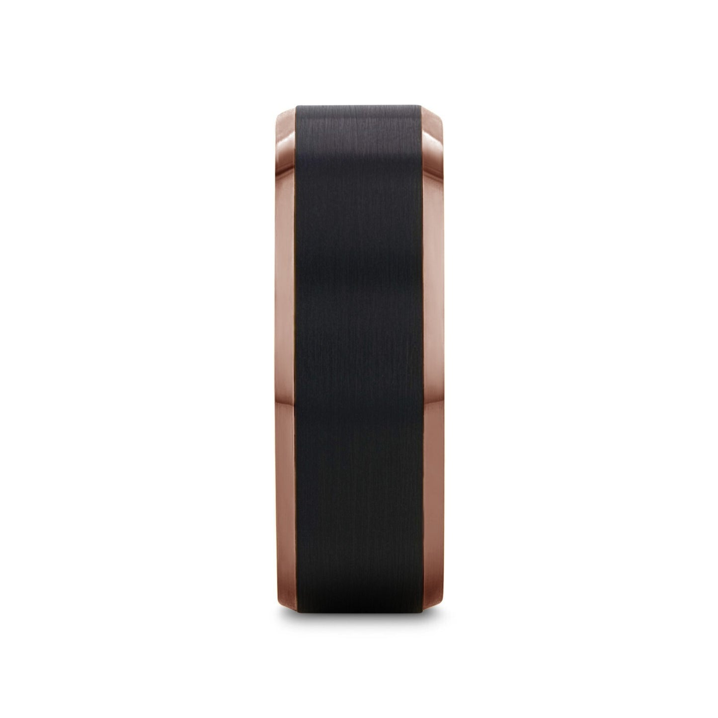 FERROS Espresso Plated Tungsten Polished Beveled Ring with Brushed Black Center - 8mm