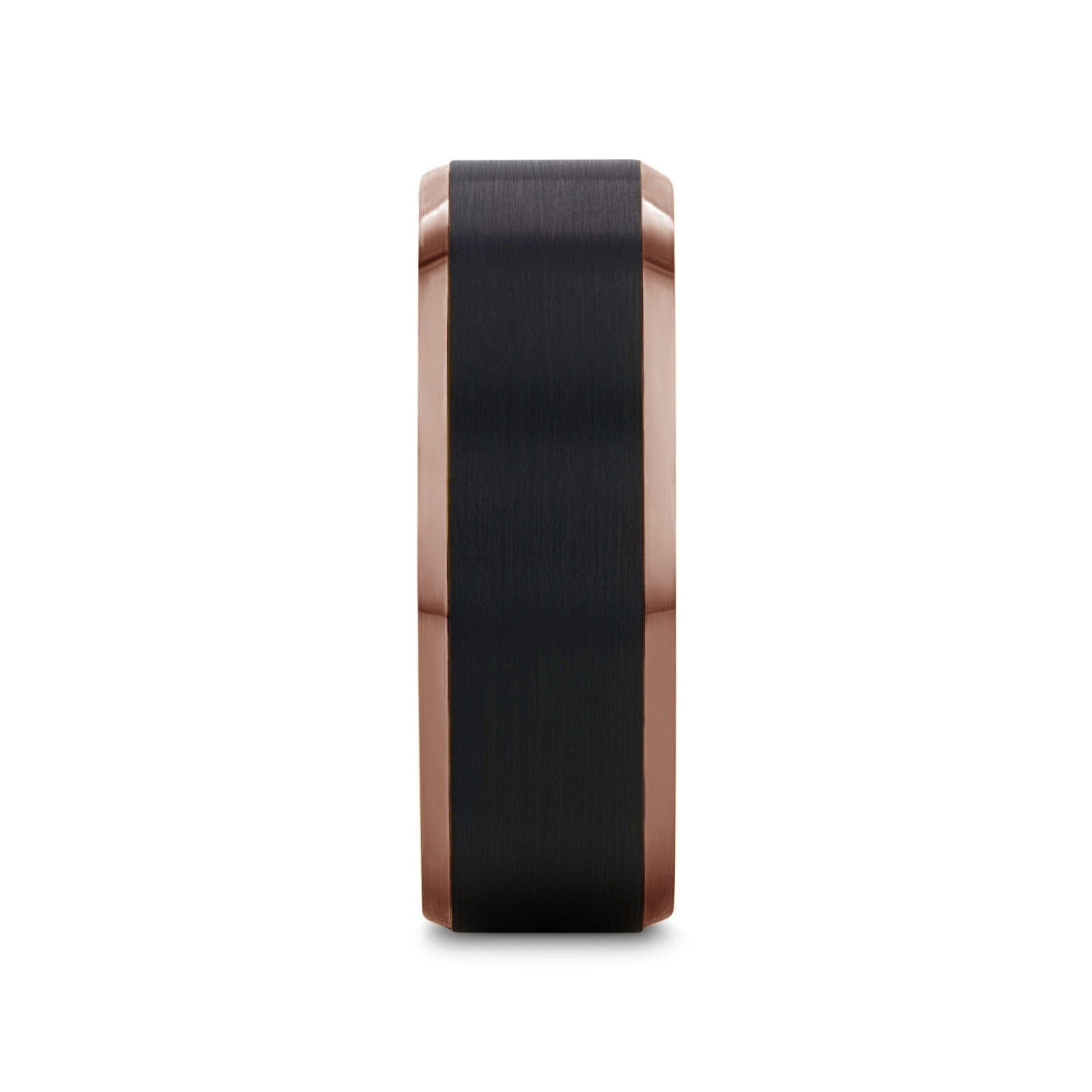 FERROS Espresso Plated Tungsten Polished Beveled Ring with Brushed Black Center - 8mm
