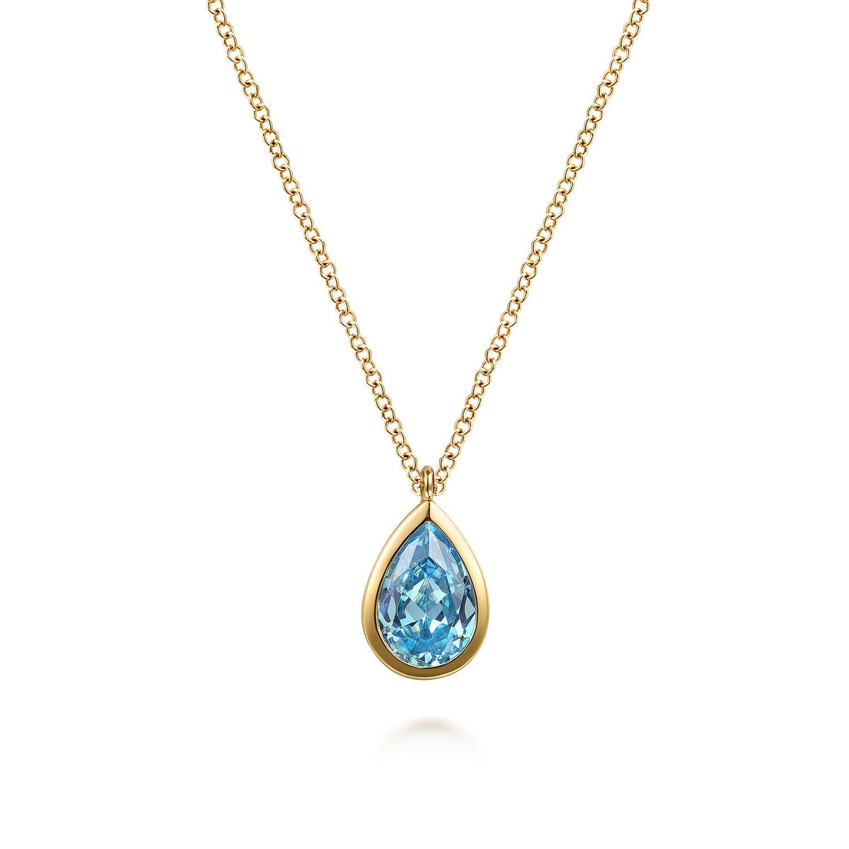 Gabriel & Co. 14K Yellow Gold Teardrop Blue Topaz Pendant Necklace