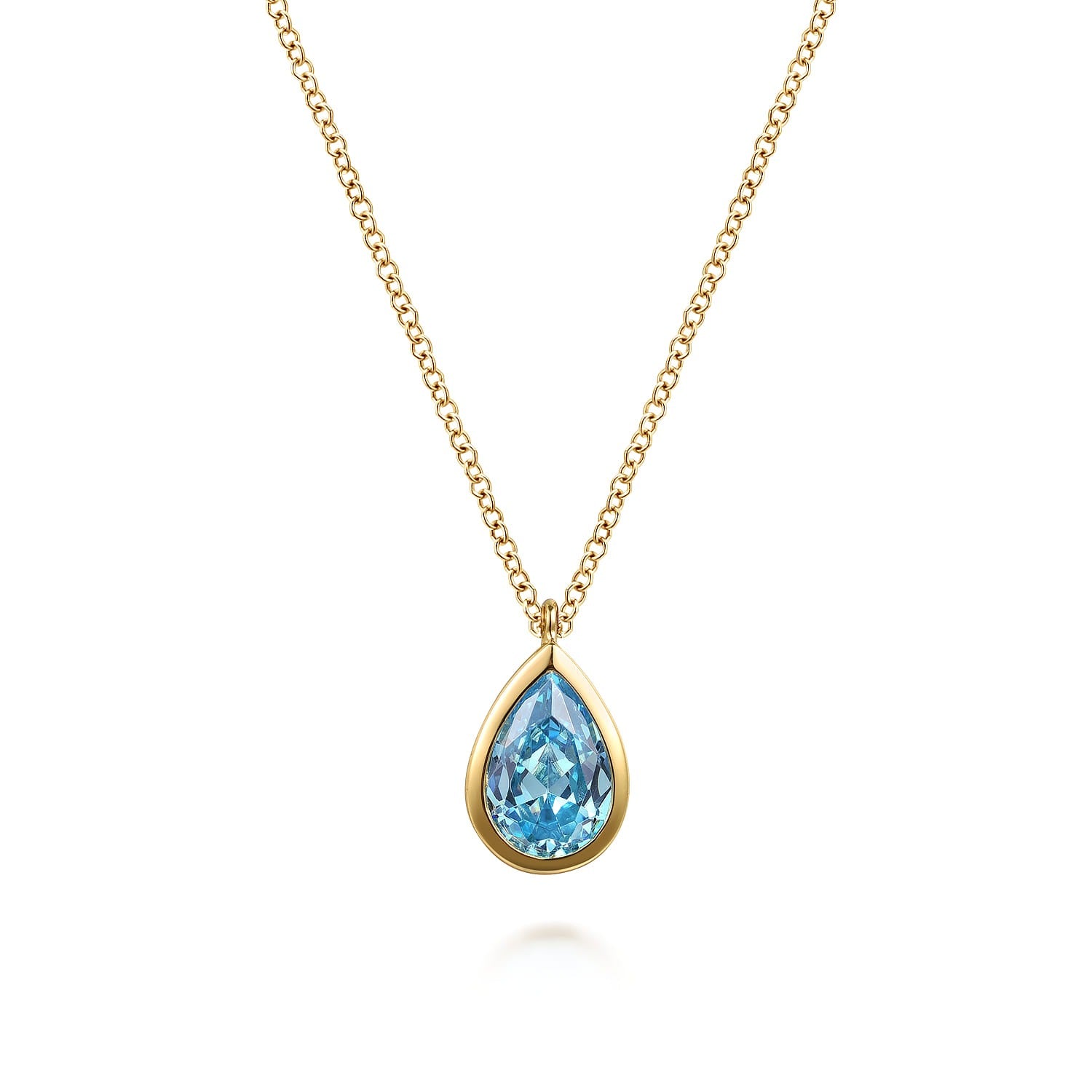 Gabriel & Co. 14K Yellow Gold Teardrop Blue Topaz Pendant Necklace