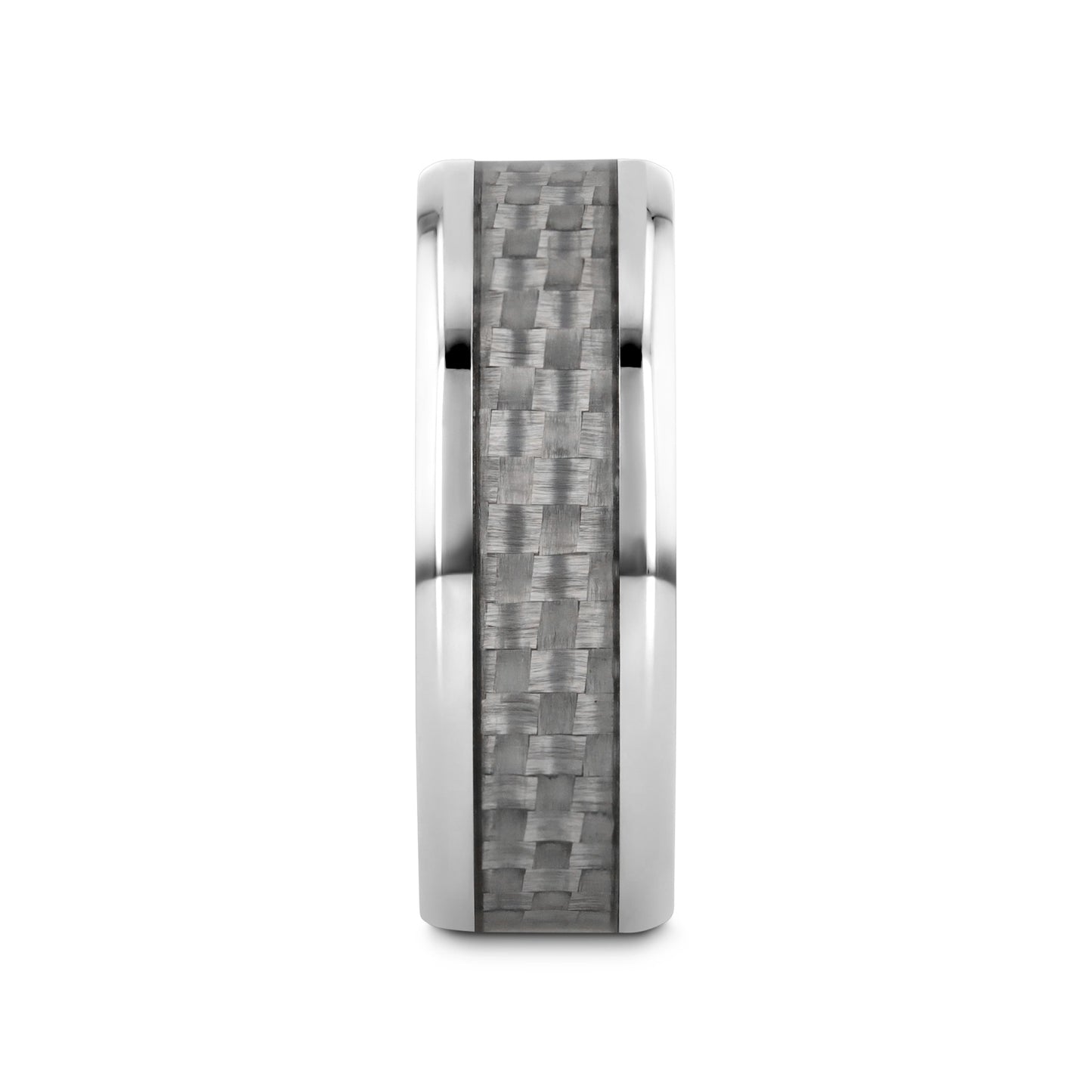 TANTALUS Beveled Edge Titanium Ring with White Carbon Fiber Inlay - 8mm