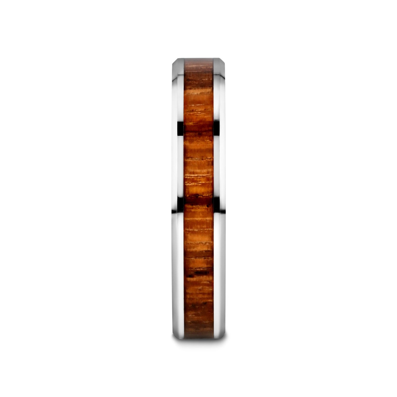 PALMALETTO Tungsten Carbide Ring with Beveled Edges and Real Zebra Wood Inlay - 4mm