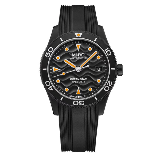 MIDO Ocean Star 39 Black Dial Stainless Steel with Black PVD Coating on Rubber Strap - 39mm