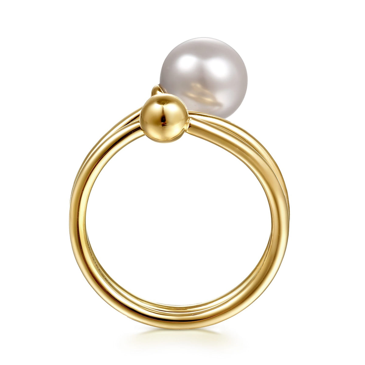 Gabriel & Co. 14K Yellow Gold Bujukan Beads and Pearl Bypass Ring