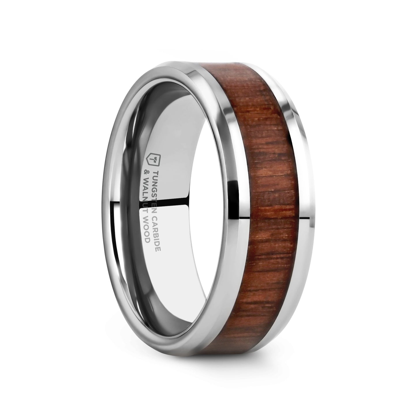 HALIFAX Tungsten Wedding Band with Bevels and Black Walnut Wood Inlay - 4mm - 12mm - 6mm