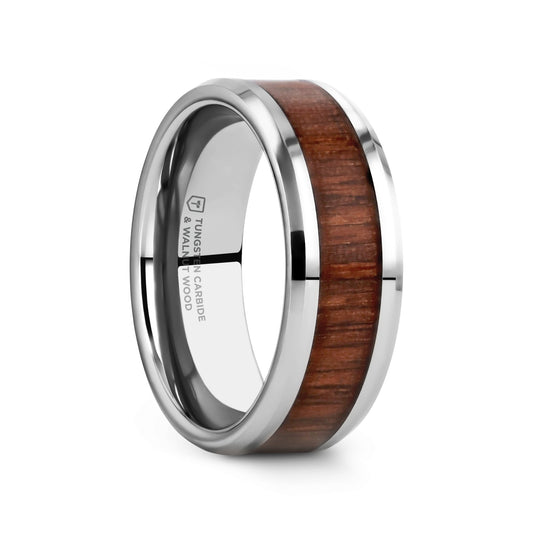 HALIFAX Tungsten Wedding Band with Bevels and Black Walnut Wood Inlay - 4mm - 12mm - 6mm