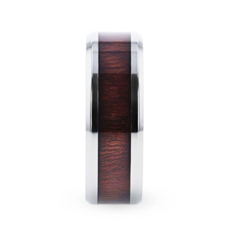 SEQUOIA Redwood Inlaid Titanium Flat Polished Finish Men's Wedding Ring With Beveled Edges - 8mm
