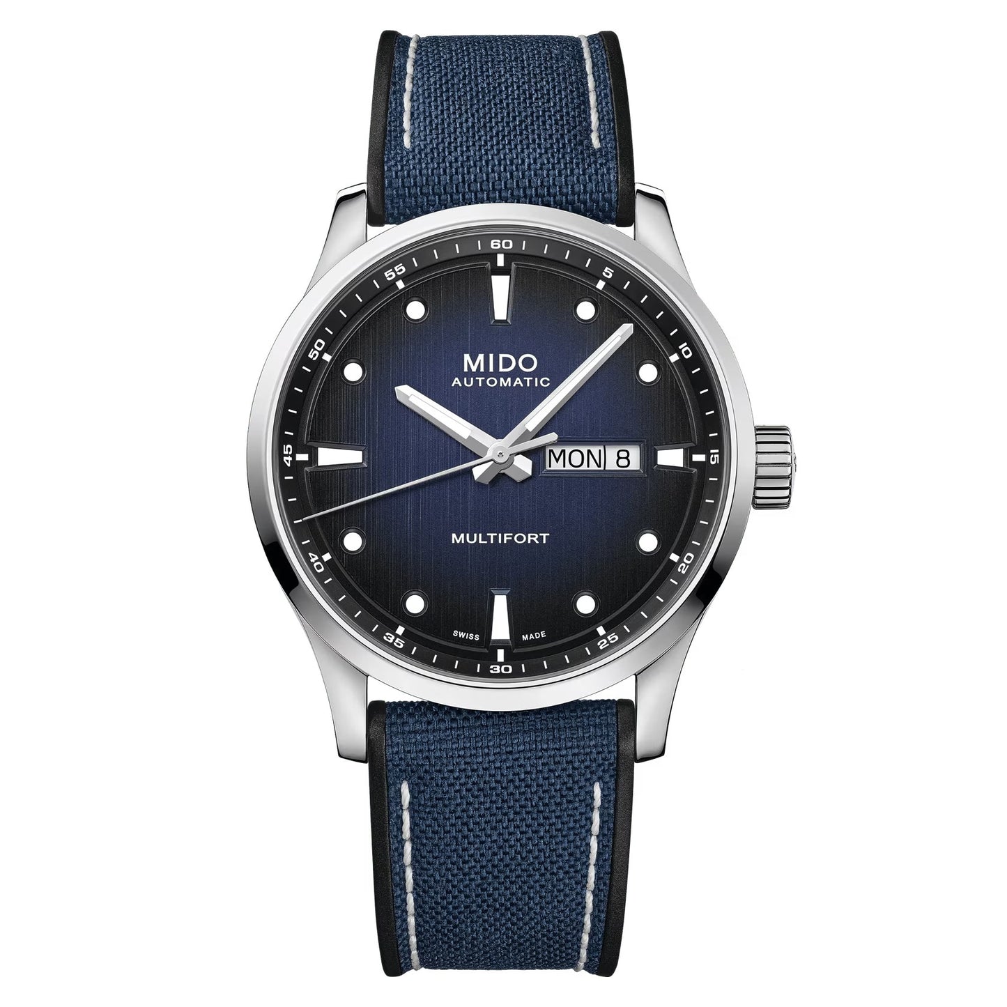 MIDO Multifort M Blue Dial, Stainless Steel Watch Blue Fabric Strap - 42mm