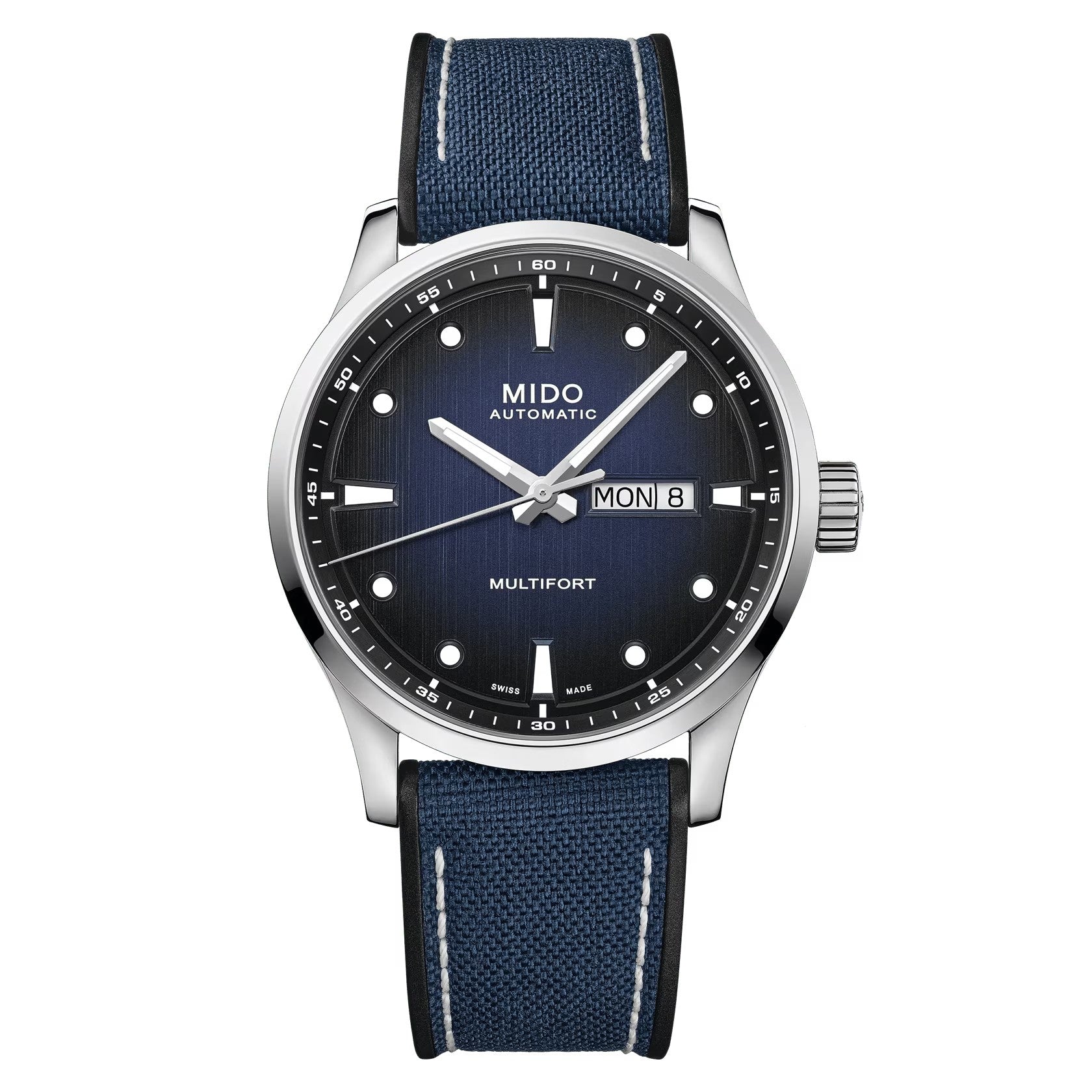 MIDO Multifort M Blue Dial, Stainless Steel Watch Blue Fabric Strap - 42mm