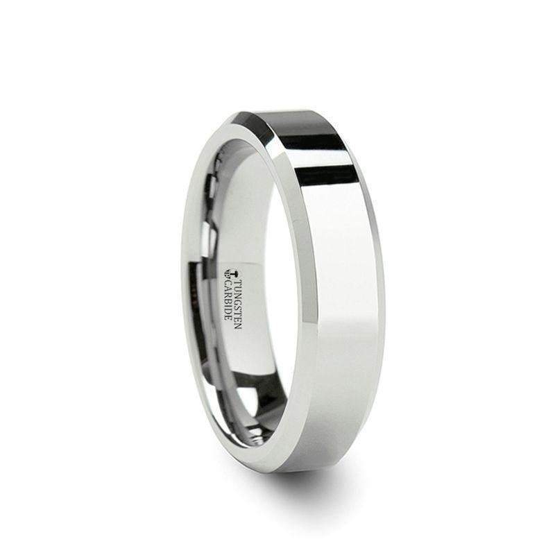 LINCOLN White Tungsten Wedding Band with Beveled Edges - 4mm - 12mm - 6mm