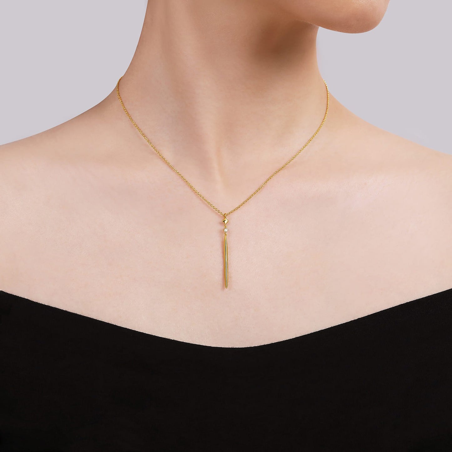 Gabriel & Co. 14K Yellow Gold Diamond Pendant Drop Necklace .03CTW