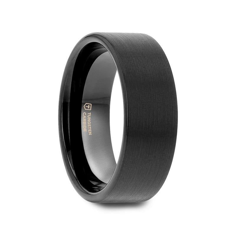 SAN ANTONIO Flat Black Tungsten Carbide Band with Brushed Finish - 4mm - 10mm - 6mm