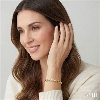 3/4 Ctw Paperclip Link Round Cut Diamond Aeris Gold Fashion Bracelet in 14K Yellow Gold