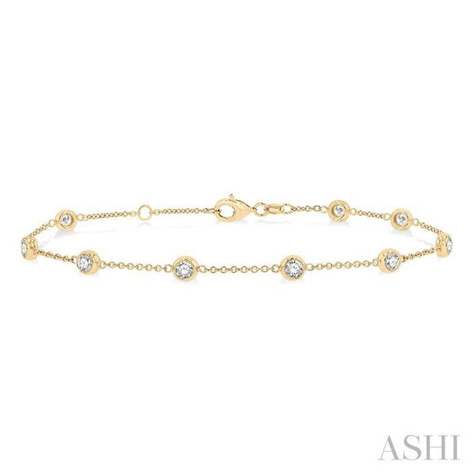 1 Ctw Circular Mount Round Cut Diamond Station Bracelet in 14K Yellow Gold