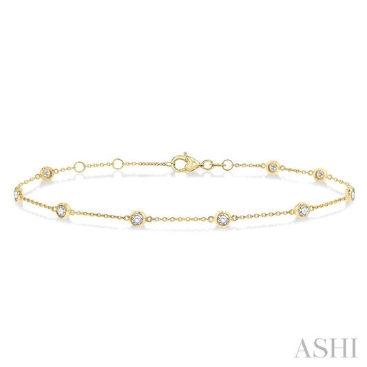 1/2 Ctw Circular Mount Round Cut Diamond Station Bracelet in 14K Yellow Gold