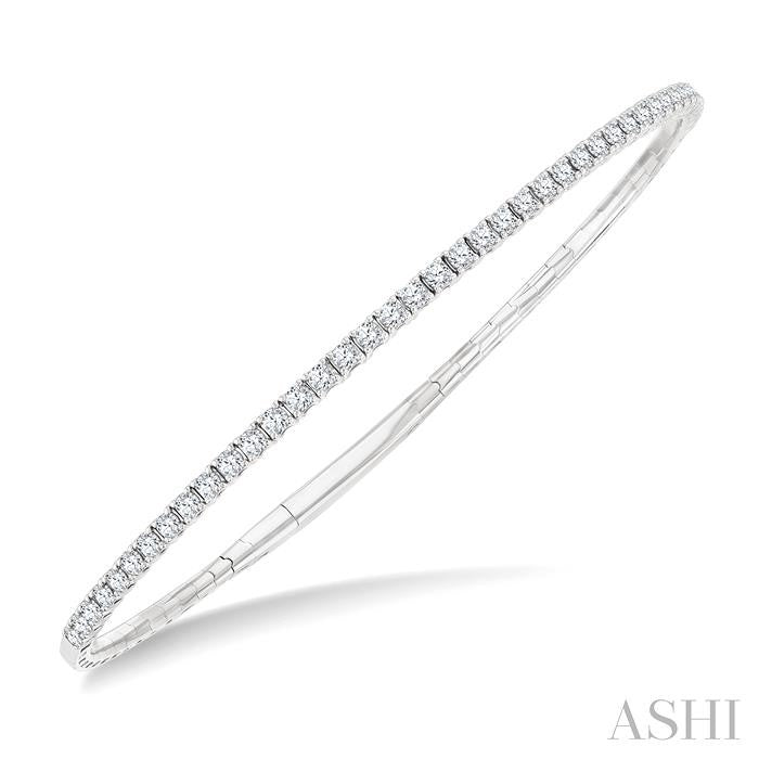 1 Ctw Round Cut Diamond Halfway Straight Flex Bangle in 14K White Gold