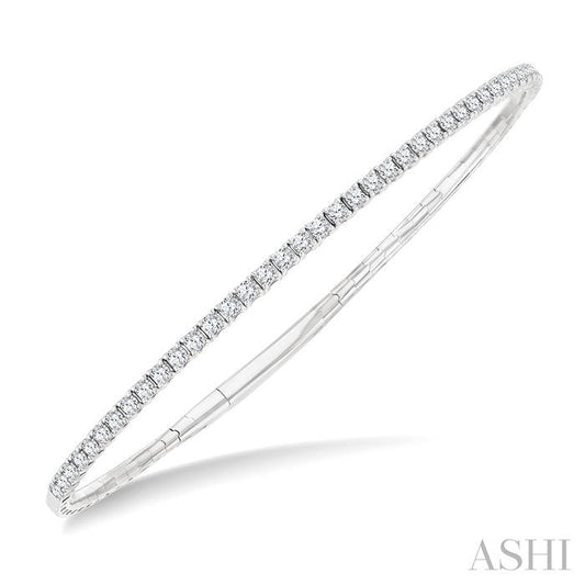 1 Ctw Round Cut Diamond Halfway Straight Flex Bangle in 14K White Gold