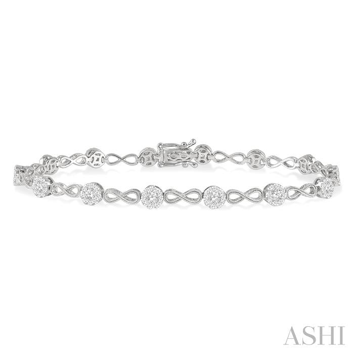 1 1/2 Ctw Lovebright Round Cut Diamond Infinity Link Bracelet in 14K White Gold