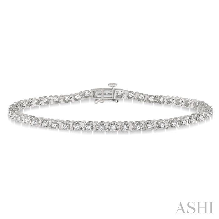 2 Ctw Round Cut Diamond Tennis Tulip Bracelet in 14K White Gold