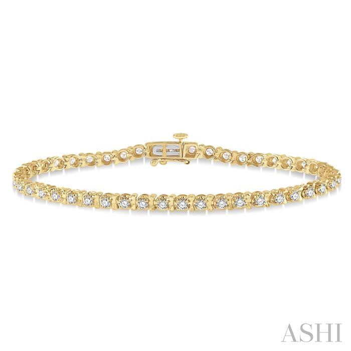 2 Ctw Round Cut Diamond Tennis Tulip Bracelet in 14K Yellow Gold