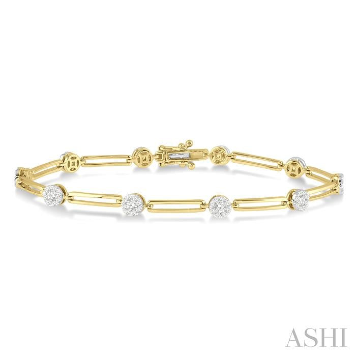 1 1/5 Ctw Lovebright Round Cut Diamond Paperclip Link Bracelet in 14K Yellow and White Gold