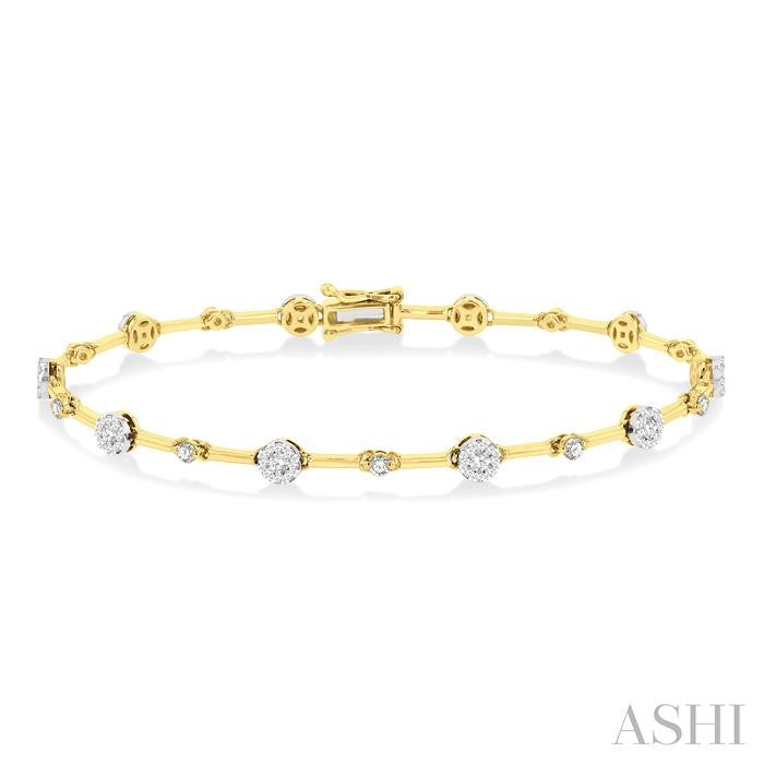 1 Ctw Lovebright Round Cut Diamond Bar Bracelet in 14K Yellow and White Gold