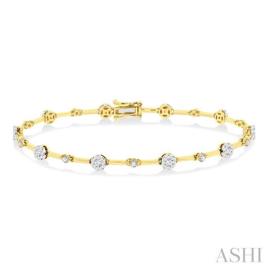 1 Ctw Lovebright Round Cut Diamond Bar Bracelet in 14K Yellow and White Gold