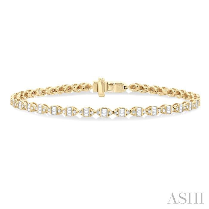 1 1/6 Ctw Marquise Shape Link Fusion Baguette and Round Cut Diamond Bracelet in 10K Yellow Gold
