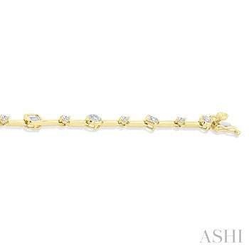 1 1/5 Ctw Mixed Diamond Cut Bar Link Bracelet in 14K Yellow Gold