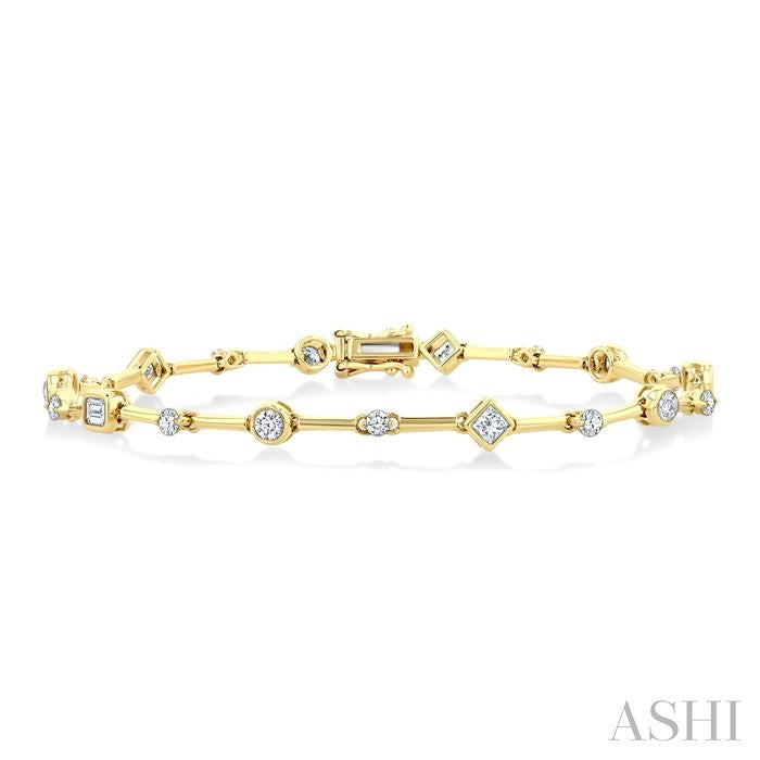 1 1/5 Ctw Mixed Diamond Cut Bar Link Bracelet in 14K Yellow Gold