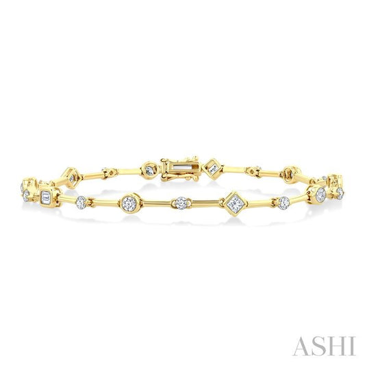 1 1/5 Ctw Mixed Diamond Cut Bar Link Bracelet in 14K Yellow Gold