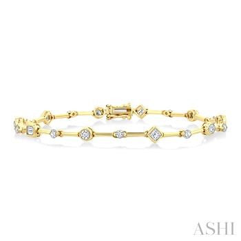 1 1/5 Ctw Mixed Diamond Cut Bar Link Bracelet in 14K Yellow Gold
