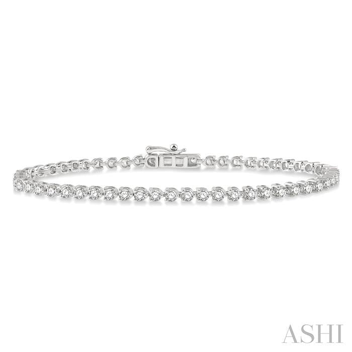 3 Ctw Round Cut Diamond 3-Prong Tennis Bracelet in 14K White Gold