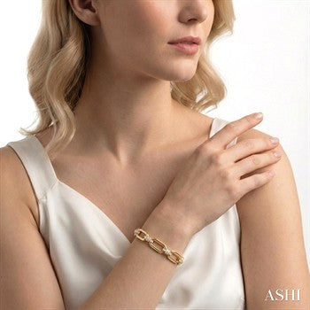 1 1/10 Ctw Round Cut Diamond Paperclip Link Aeris Gold Fashion Bracelet in 14K Yellow Gold