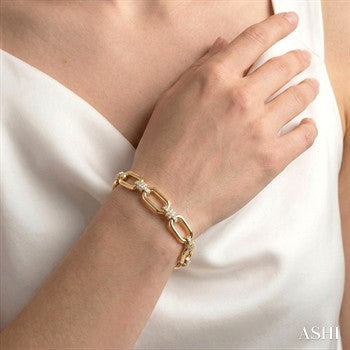 1 1/10 Ctw Round Cut Diamond Paperclip Link Aeris Gold Fashion Bracelet in 14K Yellow Gold